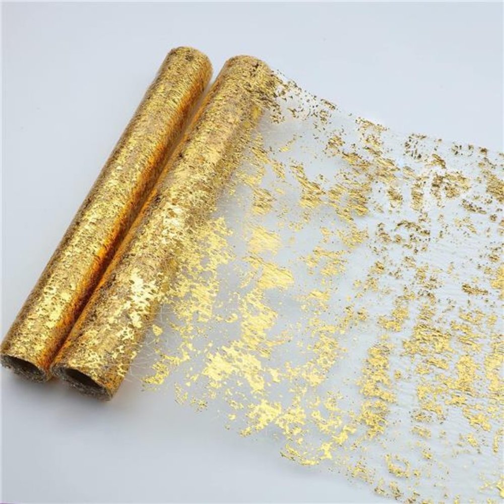 2 Pieces Gold Table Runner, Sequin Glitter Foil Metallic Gold Thin Mesh  Runner